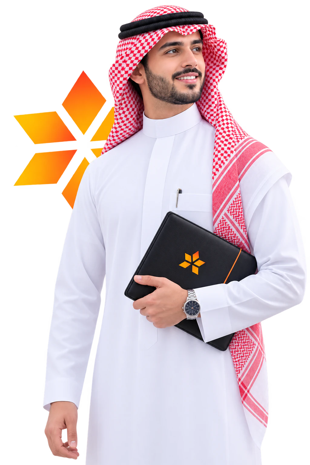 A professional holding a portfolio
