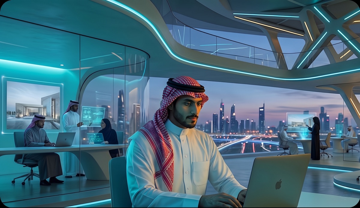 متدربان في بيئة عمل مكتبية حديثة